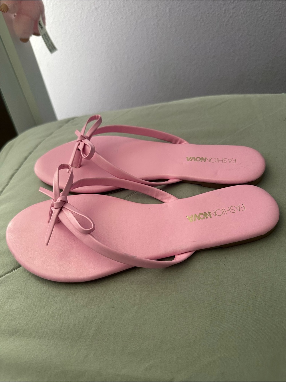 Fashion Nova Pink Bow Flip Flop Sandals - Soft Pink Thong Slides